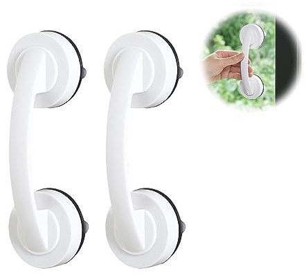 Kytpyi 2PCS Anti-Slip Bathroom Safety Rails for Elderly - Suction Grab Rails for Glass & Sliding Doors (White)