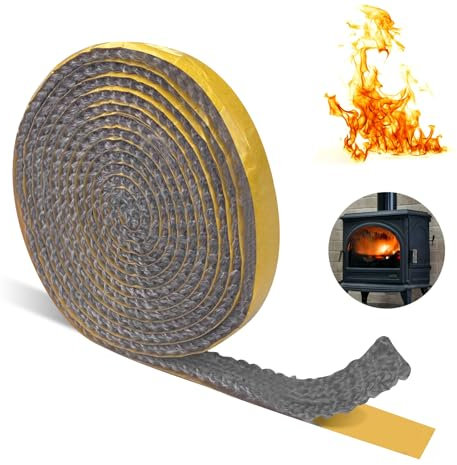 Brevanza 2M Cinta Aislante Termica, Junta Puerta Chimenea, Juntas para Chimeneas, Cuerda para Puerta Chimenea, Tira de Sellado Resistente al Calor para Estufa de Leña, Puerta Chimeneas, Tubo de Humo