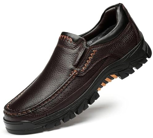 WNUKATO Men's Shoes Winter Loafers Padded Warm Moccasins Casual Shoes Brown-3 8.5 UK