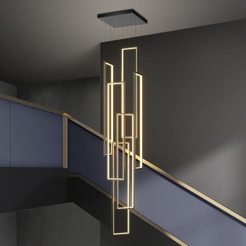 DOCJX LED Pendelleuchte Treppe Geometrie Modern Hängeleuchte Treppenhaus Hängelampe Kronleuchter Treppenleuchte Pendellampe ​Höhenverstellbar Deckenleuchte Esstisch Treppe Wohnzimmer (6FLAME-200CM