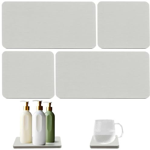 4 Pcs Water Absorbent Diatomite Mat, Diatomite Sink Soap Dish, Anti Slip & Quick Dry Stone Drying Tray, Water Absorbent Coasters, for Hand Soaps & Plants & Toiletries, Home Bathroom Kitchen (White)