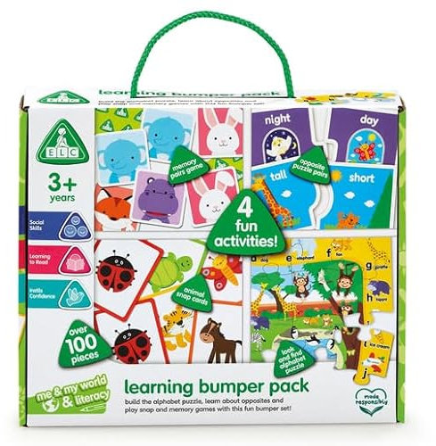 Early Learning Centre Learning Bumper Pack: Animal Memory Games, Alphabet Puzzle, Snap Cards & More for Toddlers 3+