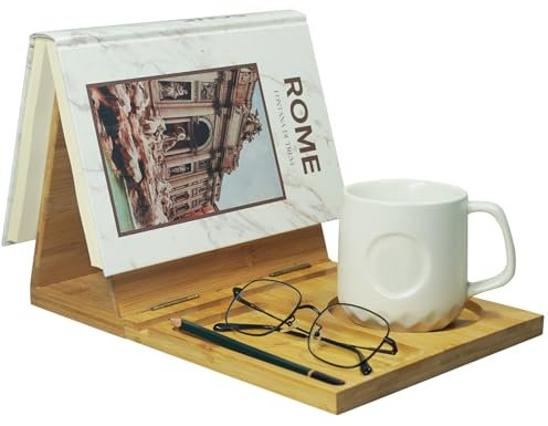 Junfire Dreieckiger Bücherregal-Buchständer aus Holz mit Buchstütze, Bücherregal, das Gläser, Tassen, Brillen und Tablets, Tassenhalter, Brillenhalter