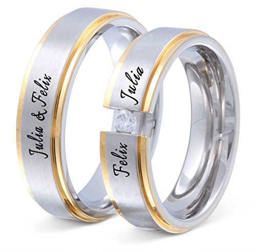 Juwelier Schönschmied Trauringe Partnerringe Eheringe - inkl. WUNSCHGRAVUR - Edelstahl Zirkonia 60-68 112HDac - mit AMAZON KONFIGURATOR direkt online gestalten !