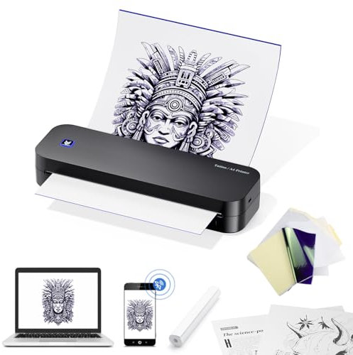 BIOMASER Impresora de Tatuajes Con Bluetooth, 20 Hojas A4, Máquina Profesional Compatible Con iPad, Teléfono y PC Para Artistas Principiantes