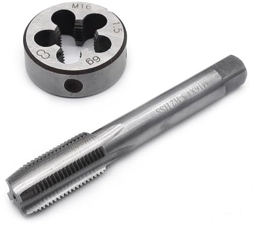 Aoyswuz 2 Pezzi Maschiatura e Rotondo M16 x 1,5 Macchina Vite Rubinetto HSS Maschi per Filettare, Set Filiera per Filettatura per Dado a Vite di Riparazione Filettatura (M16)