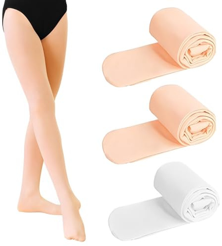 VIDSTW 3 Pièces Collant Danse Classique Fille, Collant sans Couture Haute éLasticité, Justaucorps Danse Fille Doux et Confortable pour le Ballet, la Gymnastique, le Yoga (Blanc + Rose Chair)