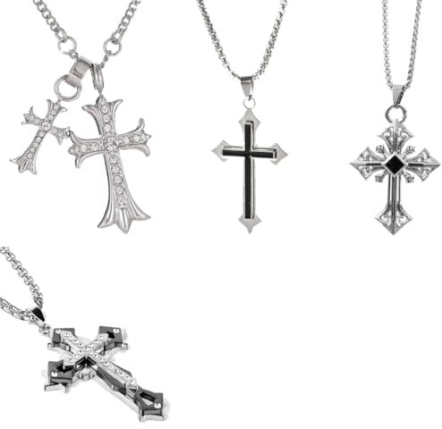 LuLiyLdJ 4 Pezzi Collana Uomo Crocifisso - Collana con Ciondolo Croce