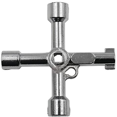 XIAHIOPT 4-Wege-Schraubenschlüssel, Kreuz-Vierkantschlüssel, Werkzeug für Aufzug, Elektroschrank, Kasten, Schrank, Steckschlüssel