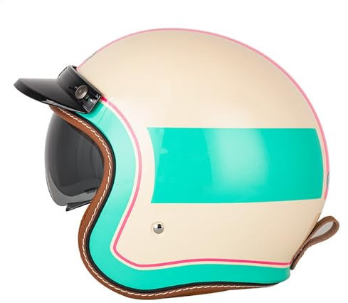 Retro Motorrad Motorradhelm, Motorrad Jethelm 3/4 mit Visier, ECE-Zertifiziert für Herren und Damen - Ideal für Vespa, Moped, Mofa, Scooter und Roller, Halbschalenhelm