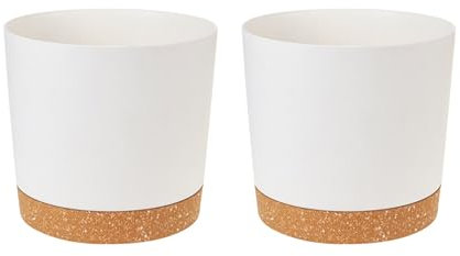2 Piezas Macetas de Plástico 12 cm con Agujeros de Drenaje y Base Extraíble, Macetas Decorativas Interior, Maceteros Decorativos, Macetas Plástico para Interior y Oficina (Blanco)