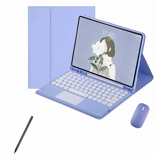 XFTeoux Funda con Teclado para Samsung Galaxy Tab S6 Lite 10.4'' Tablet 2024/2022/2020 Release,Teclado táctil inalámbrico Bluetooth Desmontable,Ratón & Teclado & Lápiz Set,Púrpura