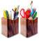 SHOPUKASA Lot de 2 porte-crayons en bois naturel multi-usages - Pot à crayons - Boîte de rangement de bureau (2 lots de deux motifs de base)