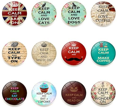 12 magneti per frigorifero Keep Calm, adesivi motivazionali in inglese Keep Calm per frigorifero, lavagna, lavastoviglie, per aule, frigoriferi, armadietti, lavastoviglie, adesivi per frigorifero Keep