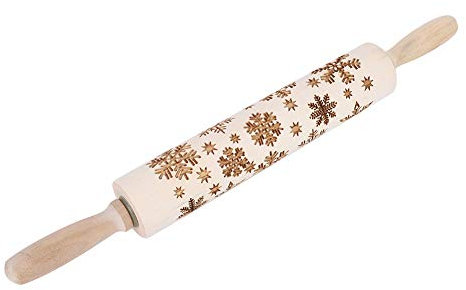 Rouleau à Pâtisserie en Bois de Noël gravé avec Motif de Flocon de Neige, Outil de Cuisson pour Pâte à Pâtisserie, Rouleau à Pâtisserie en Bois pour un Gaufrage et une Décoration