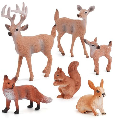 Salyeeluly 6 Stück Waldtiere Figur Spielzeug | Woodlands Tiere Figuren | Realistische Hirsch Eichhörnchen Kaninchen Rotfuchs Figur Weihnachten Parties Deko für Jungens und Mädchen