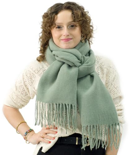 Xifrika langer Damenschal mit Fransen in Dunkelbraun – weiches, warmes und elegantes Tuch, Schalgröße 200x64 cm. Warm und ideal für den Winter