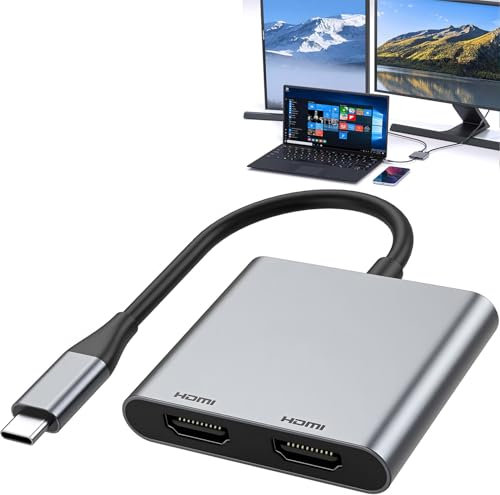 Adattatore da USB C a Dual HDMI, adattatore a doppio monitor, USB C, hub USB C con 2 HDMI Docking Station 4K a 60 Hz, per laptop, HP Dell Surface Lenovo Thinkpad MacBook Pro Air e molto altro ancora