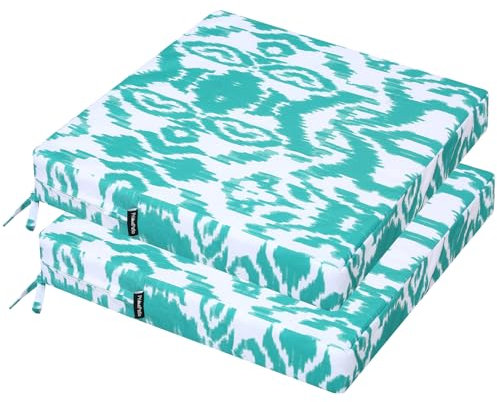PRIMEPATIO Outdoor Garden Chair Cushions Set of 2, Thick 7cm, Patio Waterproof Cushions for Outdoor Furniture with Ties, Patio Chair Seat Pads, 45 x 45cm, Blue