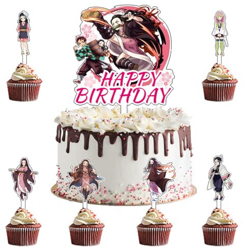 7 Stück Demon Tortendeko,Demon Cake Topper,Demon Kuchen Deko Geburtstag,Demon Cake Birthday Party Decoration,Demon tortenaufleger,Geeignet für geburtstage