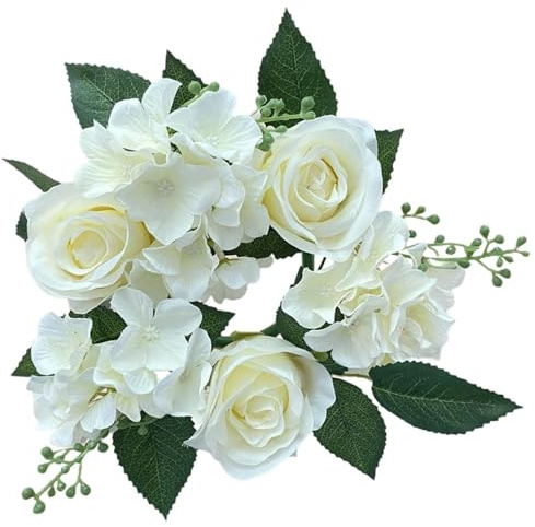 Dbvnnsy 4 Inch Artificial Rose Candle Ring Wreath for Wedding Centerpiece, Christmas Party Home Table Decor in White