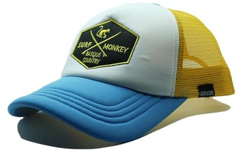 Surf Monkey Gorra Trucker Acolchada Ajustable con Rejilla - Gorra Foam reciclada - Talla Única (FR/ES, Letras, Talla única, Azul/Amarillo)