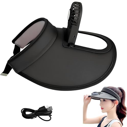 Ruutcasy Sonnenblende-Mütze mit Ventilator, USB-Ventilators, Sonnenblende-Mütze, Visier-Ventilators, Visier-Ventilator für alle Erwachsenen, Schwarz