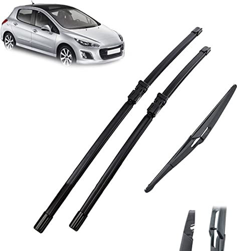 ,para Peugeot 308 T7 Hatchback 2007 2008 2009 2010 2011 2012 2013 Juego de escobillas limpiaparabrisas Delanteras y traseras de 30 26 12