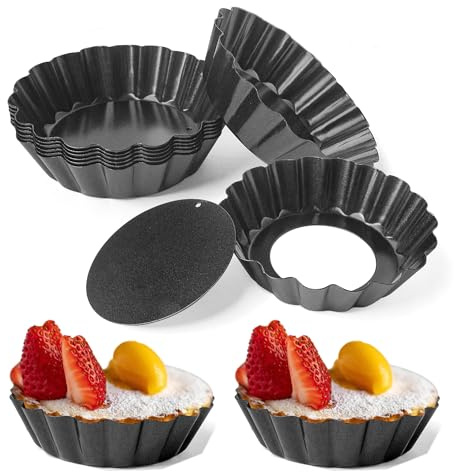 AZKEEGREY 20 Pack Non Stick Mini Tart Tins with Loose Base 3 inch Mini Quiche Tins Removable Bottoms Round Egg Tarts Pan Pie Tin for Baking