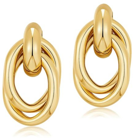 Ohrringe Gold Damen, Exquisit Goldene Ohrringe, Elegant Knoten Earrings for Women, Statement Ohringe Hängend für Alltag Partys Hochzeit Zubehör (Gold-B)