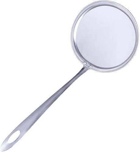 1Pc Stainless Steel Fat Skimmer Spoon, Fine Mesh Strainer Filter Spoon Food Strainer and Hot Pot Skimmer with Long Handle Cooking Kitchen Utensils (L,29.5cm)