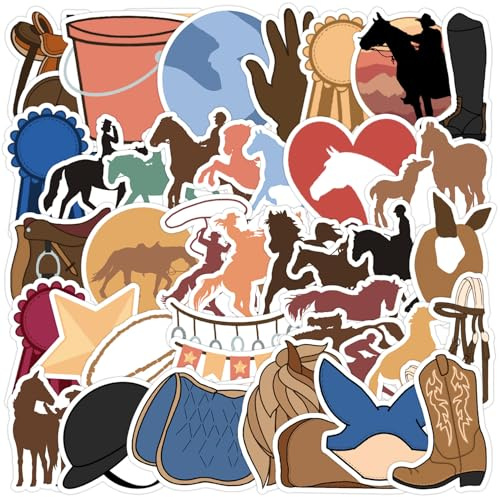Reiten Aufkleber 50 Stück Vinyl Cartoon Lustige Pferde Sticker für Laptop Skateboard Gepäck Scrapbook Motorrad Computer Auto Fahrrad,Wasserdicht Niedliche Tiere Stickers für Teenager Erwachsene