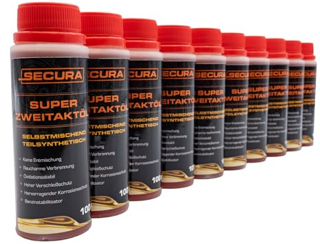 SECURA SECURA 2-Takt Öl 5 Liter (50× 100 ml) - Premium Öl mit Kraftstoffstabilisator für Zweitakt-Motoren