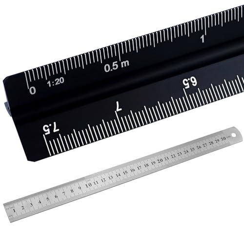 Architekten-Lineal aus Aluminium, dreieckig, mit 30 cm, Lineal aus Edelstahl, metrisch, 1:20, 1:25, 1:50, 1:75, 1:100, 1:125, für Architekten, Studenten, Zeichner, Ingenieure