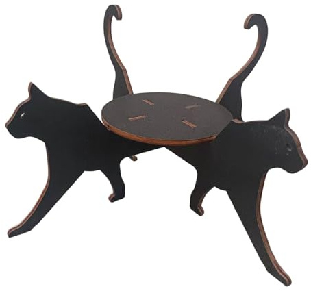 Aymzbd Cat Pflanzständer Blumentopf Regal Pflanzenhalter Tisch Holz mit Katzenmotiv für Wohnzimmer Balkon Schlafzimmer Garten Büro, Schwarz