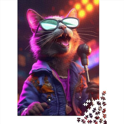 500-teiliges Puzzle „Katze Singer“, quadratisches Puzzle für Erwachsene, Holzpuzzle, Heimdekoration, Puzzlespielzeug, 500 Teile (52 x 38 cm)