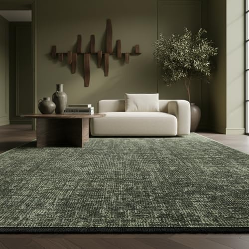 KADIMA DESIGN Kurzflorteppich Einfarbig Uni Pflegeleicht Waschbar Baumwolle-Chenille Grün 140x200 cm Wohnzimmer Schlafzimmer rutschfest Schadstoffgeprüft Gekettelt Flur Diele Oeko-TEX | TITLIS