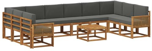 vidaXL Outdoor-Sofagarnitur mit Kissen 11 pcs Natur und Anthrazit, Akazienholz Sofa, modernes Garten-Sofa, wetterfestes Sitzmöbel, Flexibles Möbelstück für den Hinterhof
