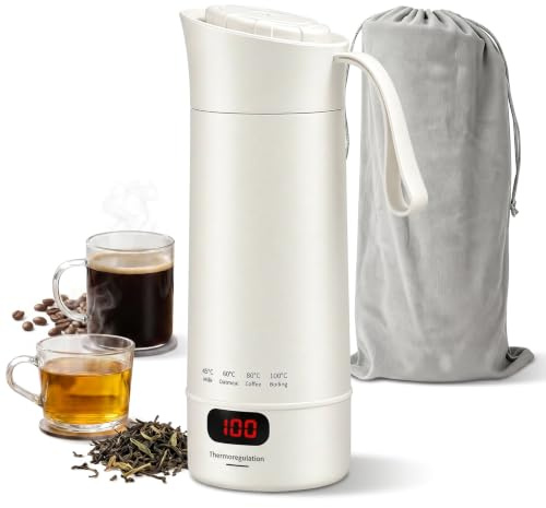 Reisewasserkocher Klein 400ml-4 Einstellbare Temperaturstufen Wasserkocher Reise von Tee Kaffee und Säuglingsnahrung Perfekt zum Mitnehmen in den Urlaub