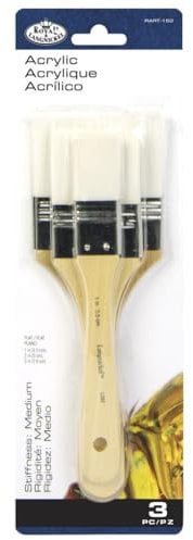 Royal & Langnickel White Taklon Flat Paint Brush Set-3 Pack, RART-150, Synthetic Hair, Large