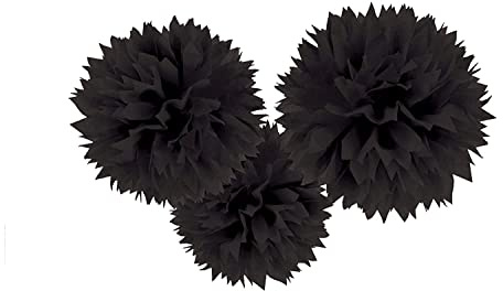 Amscan 18055-10-55 - Fluffy Decorative Hanging Balls, Black, Pack of 3, Approx. 16 Inch, Paper, Hanging Decoration