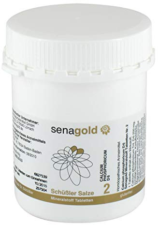 Senagold Schüssler Salze Nr. 2 – Calcium phosphoricum D6 – 1000 Tabletten – Das Salz der Knochen und Zähne - gluten- & alkoholfrei – hergestellt nach Homöopathischem Arzneibuch in Deutschland