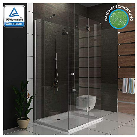 bad1a U-Form Duschkabine 100x120x195 | 6 mm ESG-Sicherheitsglas mit Nanobeschichtung | Leichte Montage inkl. Montageanleitung und komplettem Befestigungsset