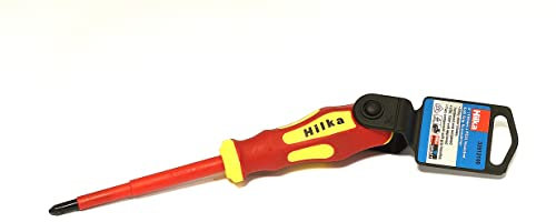 Hilka Tools 33912100 - Destornillador aislado PZ2 VDE (100 mm), color rojo y amarillo
