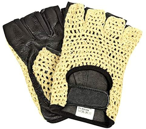 Fahrradhandschuhe Retro Vintage Biker Handschuhe gepolstert schwarz Halbfinger Radsporthandschuhe Trainingshandschuhe für Radsport MTB Fitness Lammleder Leder/Baumwolle Gr. L