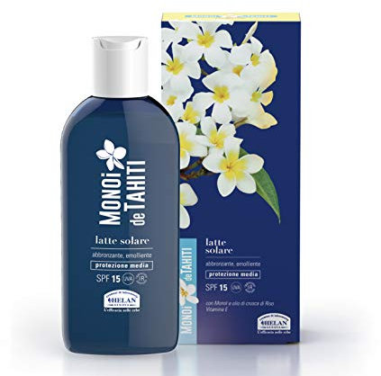 Helan, Monoi, De Tahiti, Sonnenmilch, Sonnencreme, LSF 15, Anti-Eytheme, wasserfest, feuchtigkeitsspendende Gesichtscreme mit Sonnenschutz gegen Sonnenschäden, 200 ml