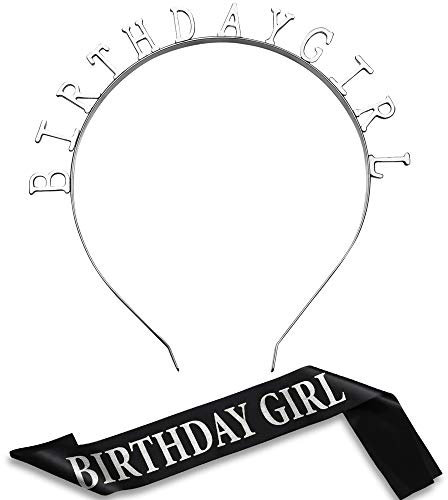 Zonon Geburtstag Kopfschmuck Mädchen Tiara Stirnband Gold Geburtstag Satin Schärpe für Party Dekorationen Lieferungen (Silbrig)