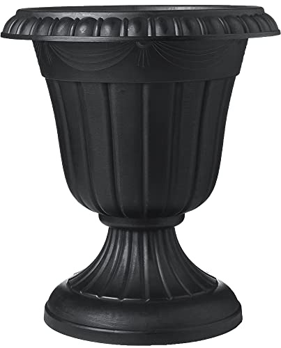 Arcadia Garden Products PL10BK Classic Traditional Plastic Urn Planter Indoor/Outdoor, 15 x 13, Black