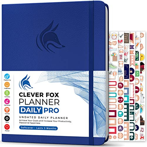 Clever Fox - Planner Daily PRO - A4, Täglicher Lebensplaner und Dankbarkeits-Tagebuch zur Steigerung der Produktivität, Zeitmanagements, Zum Erreichen Ihrer Ziele, Undatiert, 3 Monate, Königsblau