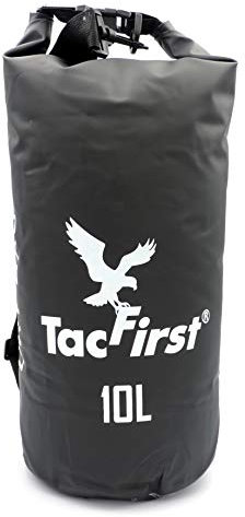 TacFirst Dry Bag Seesack, wasserdichter Packsack mit Fast-Fold Verschluss 2L / 3L / 5L / 10L / 15L / 20L / 25L / 30L wasserfester Trockenbeutel (Schwarz, 10L)
